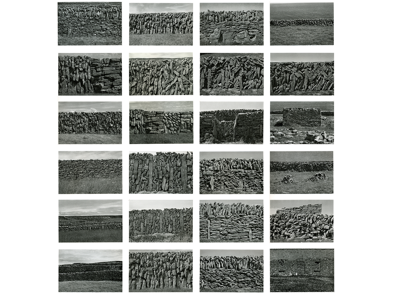 A collage featuring multiple images of a wall, showcasing various patterns and textures. The overall theme is black and white monochrome, with rectangular tiles creating an artistic design.